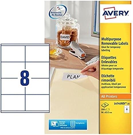 Avery-Zweckform Etiketten, 96x63.5mm, ablösbar, weiß, 30 Blatt (L4745REV-25)