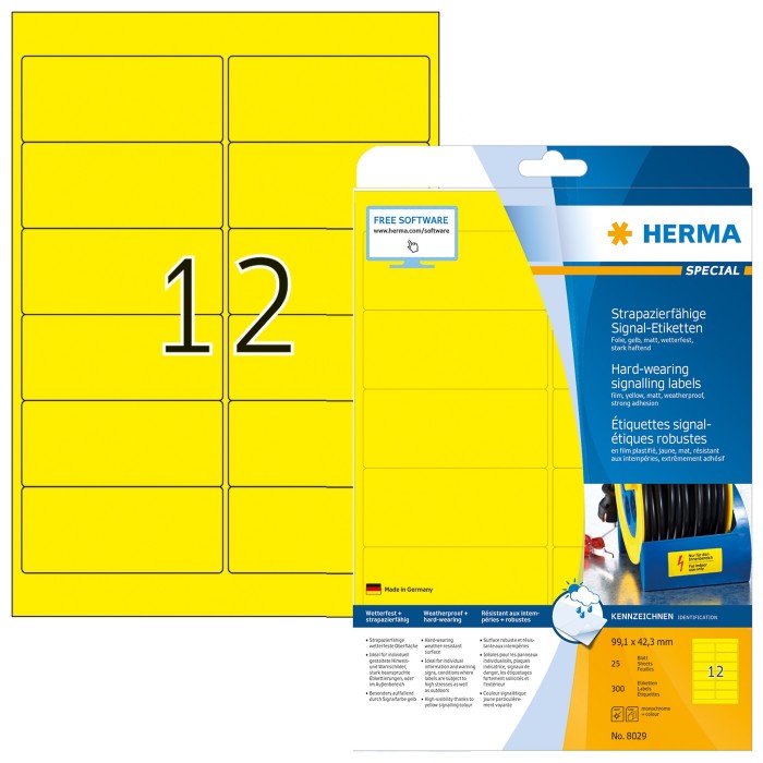Herma Folienetiketten, 99.1x42.3mm, wetterfest, gelb, matt, 25 Blatt (8029)