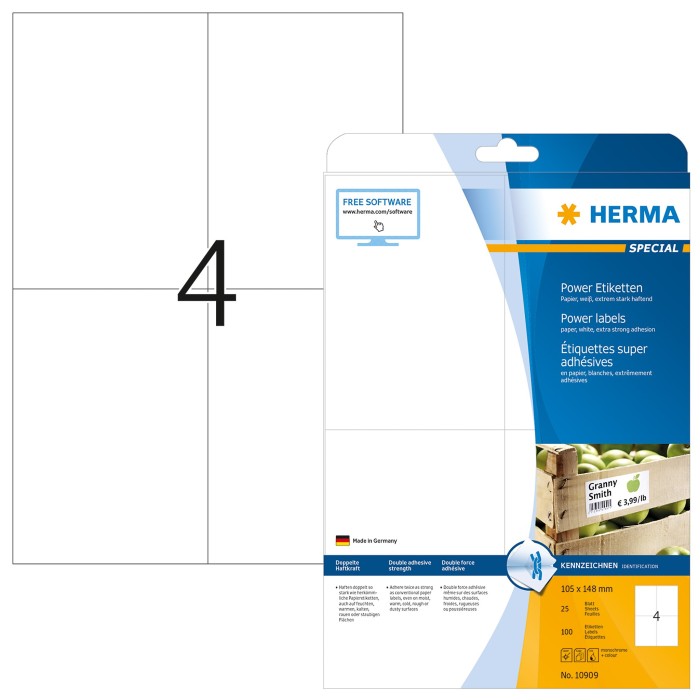 Herma Poweretiketten, A6, weiß, matt, 25 Blatt (10909)