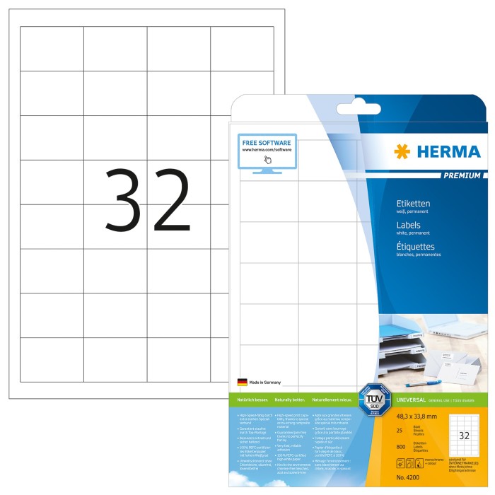 Herma Etiketten Premium, 48.3x33.8mm, weiß, matt, 25 Blatt (4200)