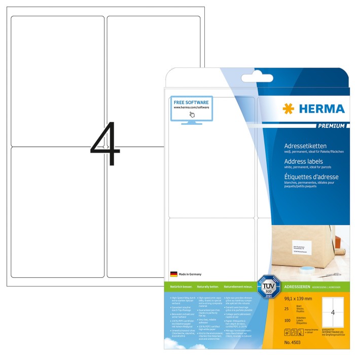 Herma Etiketten Premium, 99.1x139mm, weiß, matt, 25 Blatt (4503)