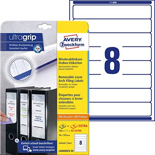 Avery-Zweckform Ordneretiketten, 192x34mm, ablösbar, weiß, 30 Blatt (L6060REV-20)