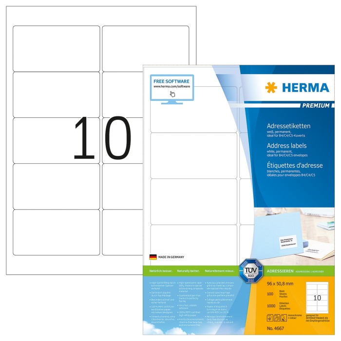 Herma Etiketten Premium, 96x50.8mm, weiß, matt, 100 Blatt (4667)