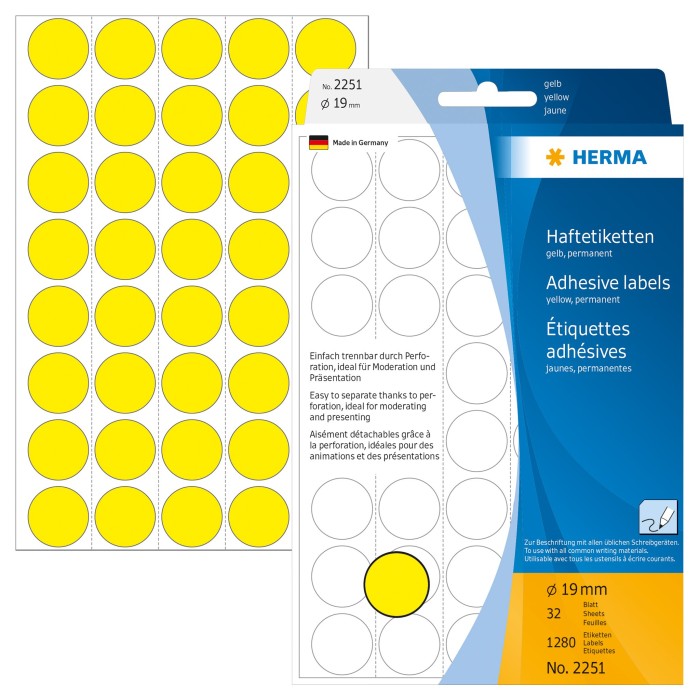 Herma Markierungspunkte 19mm gelb, 32 Blatt (2251)