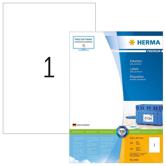Herma Etiketten Premium, A4, weiß, matt, 100 Blatt (4428)
