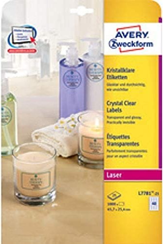 Avery-Zweckform Etiketten mit Spezialbeschichtung, 63.5x38.1mm, transparent, 25 Blatt (L7782-25)
