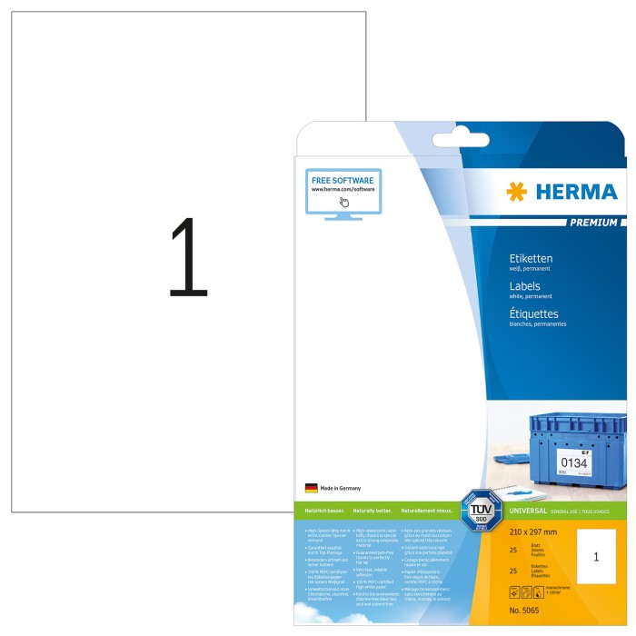 Herma Etiketten Premium, A4, weiß, matt, 25 Blatt (5065)