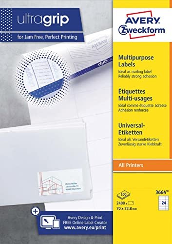 Avery-Zweckform Etiketten, 70x33.8mm, weiß, 100 Blatt (3664)