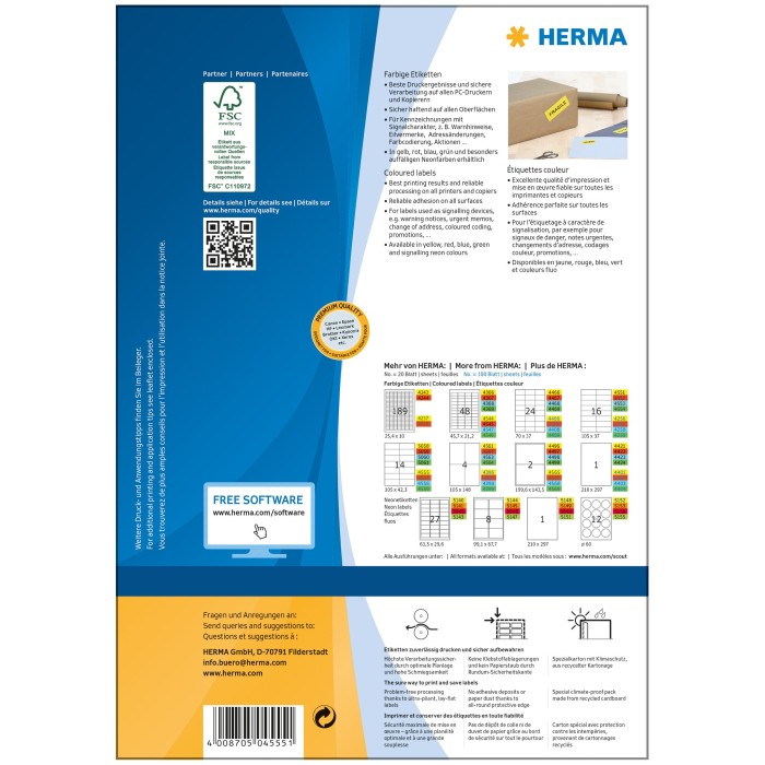 Herma Etiketten, 105x42.3mm, gelb, 100 Blatt (4555)