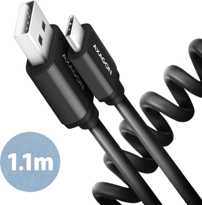 AXAGON USB adapter cable, Twister, USB 2.0, 480Mb/s, USB-A 2.0 [plug] to USB-C 2.0 [plug], adapter cable, 1.1m (BUCM-AM20TB)