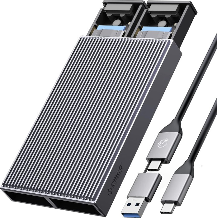Orico Dual-bay M.2 SSD Enclosure 1x PCIe/ 1x SATA NVME, USB-C 3.1 (BM2C3-2N)