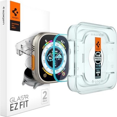 Spigen glass.tR EZ Fit Screen Protector for Apple Watch (49mm), 2-pack (AGL05556)