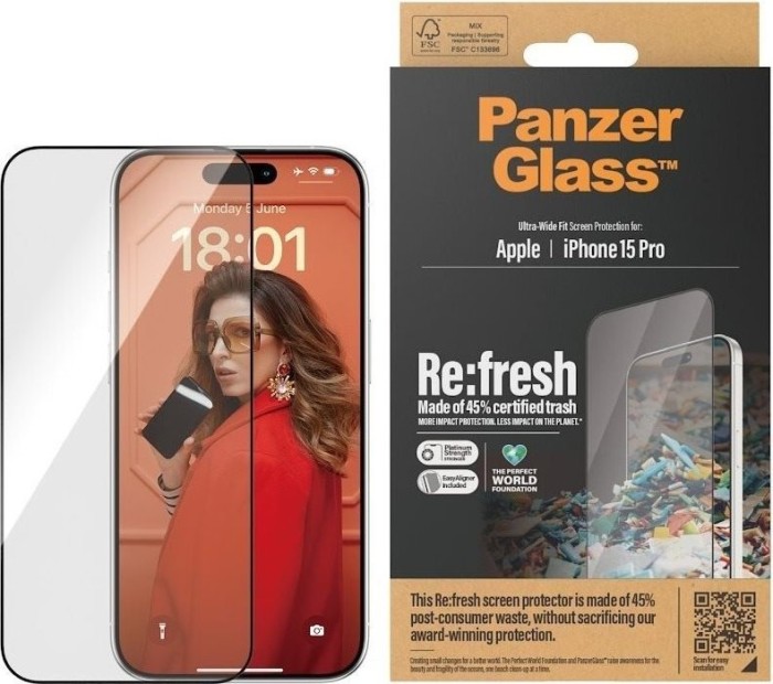 PanzerGlass Re:Fresh ultra wide Fit with EasyAligner for Apple iPhone 15 Pro (2822)