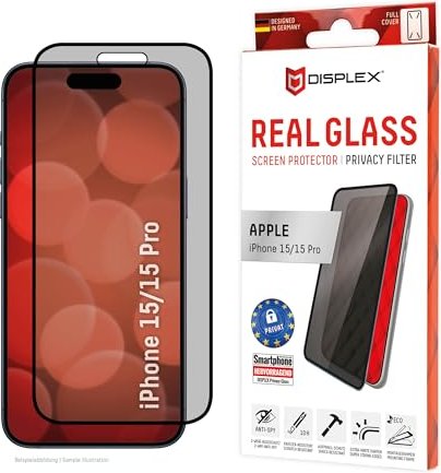 Displex Real glass full cover Privacy for Apple iPhone 15/15 Pro (01844)
