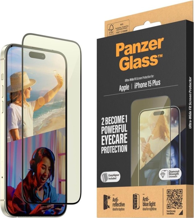 PanzerGlass Eyecare Screen Protection ultra wide Fit with EasyAligner for Apple iPhone 15 Plus (2815)