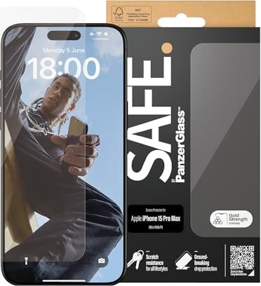 PanzerGlass Safe Screen Protector ultra wide Fit for Apple iPhone 15 Pro Max (SAFE95537)