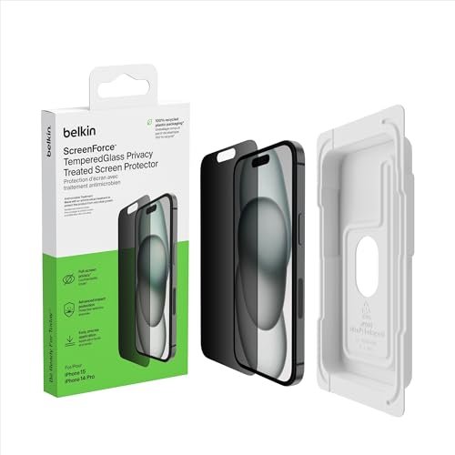 Belkin ScreenForce Tempered glass Privacy Anti-Microbial Screen Protector for Apple iPhone 15 (OVA147zz)