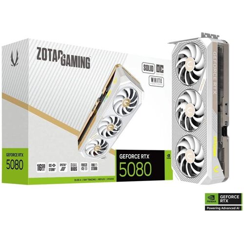 Zotac Gaming GeForce RTX 5080 Solid OC White Edition, 16GB GDDR7, HDMI, 3x DP (ZT-B50800Q-10P)
