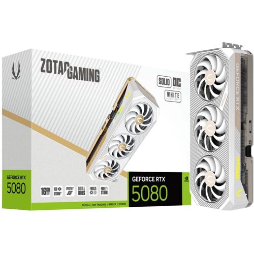 Zotac Gaming GeForce RTX 5080 Solid OC White Edition, 16GB GDDR7, HDMI, 3x DP (ZT-B50800Q-10P)