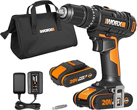 Worx WX370.1 20V PowerShare cordless combi drill incl. bag + 2 Batteries 2.0Ah