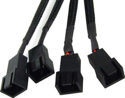 Phobya 3-Pin [plug] on 4x 3-Pin [socket] Y cable, 60cm, sleeved black (81038)