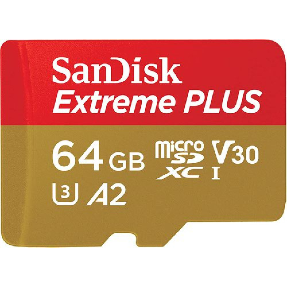SanDisk Extreme PLUS R200/W90 microSDXC 64GB Kit, UHS-I U3, A2, Class 10 (SDSQXBU-064G-GN6MA)