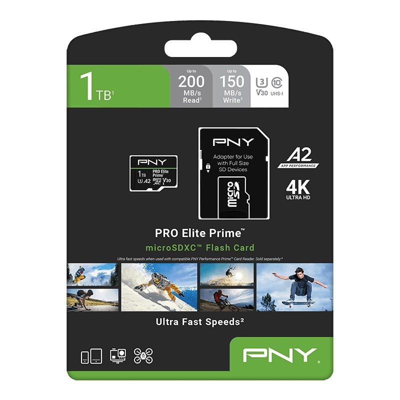 PNY Pro Elite Prime R200/W150 microSDXC 1TB Kit, UHS-I U3, A2, Class 10 (P-SDU1TBV32200PEP-GE)