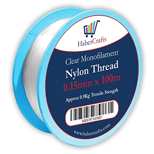 0.15mm Clear Nylon Thread Invisible String Non Stretch Clear Fishing Wire Transparent Plastic Sewing Thread For Hanging Decorations Craft Party Balloon Arch Beading & Jewellery Making - Approx Tensile Strength 0.9kg (0.15mm x 100m - 1 Spool)