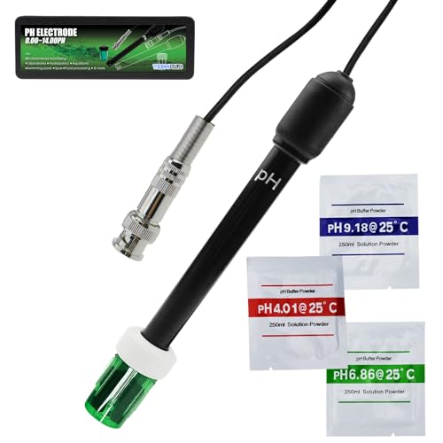 0.00~14.00PH Probe Electrode with BNC Cable for Water,Pool,Hydroponics,Calibration Powder,Aquarium (300 cm Electrode)
