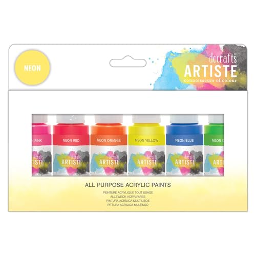 Artiste Acrylic Paint Set Pack of 6X 59ml 2oz - Neon Colours, Quick-Drying Professional Art and Hobby Craft Artists Paint, Water-Based Paints Cover Surfaces with Ease, Ideal for Travel Artists