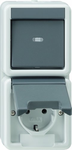 Gira combination rocker switch/SCHUKO-socket vertical 16A 250V, grey (0176 30)