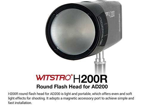 GODOX Witstro H200R Round Flash Head for Godox AD200 Flash, 200W Ring Flash Head Strong Power and Natural Light Effects for AD200 / AD200Pro Pocket Flash
