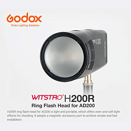 GODOX Witstro H200R Round Flash Head for Godox AD200 Flash, 200W Ring Flash Head Strong Power and Natural Light Effects for AD200 / AD200Pro Pocket Flash