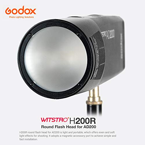 GODOX Witstro H200R Round Flash Head for Godox AD200 Flash, 200W Ring Flash Head Strong Power and Natural Light Effects for AD200 / AD200Pro Pocket Flash