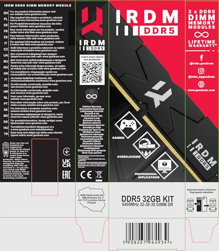 goodram IRDM BLACK SILVER DIMM Kit 32GB, DDR5-6400, CL32-38-38-78, on-die ECC (IR-6400D564L32S/32GDC)