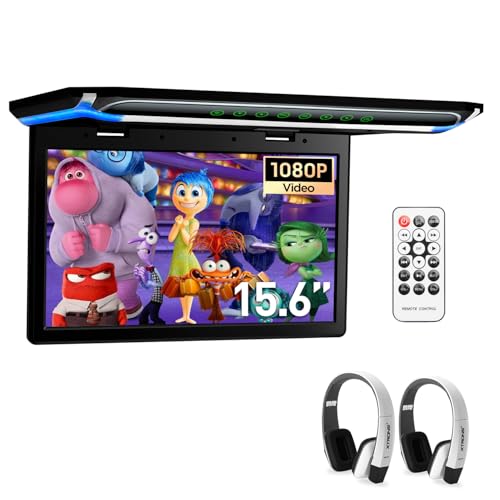 XTRONS® 15.6 Inch Ultra-thin FHD Digital TFT Screen 1080P Video Car Overhead Player Roof Mounted Monitor HDMI Port White Version IR Headphones Included