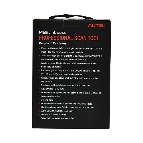 Autel ML629 OBD2 Scanner, Upgraded of AL619, Car Code Reader Check Engine ABS SRS Transmission Diagnostic Scan Tool with Auto VIN, Ready Test