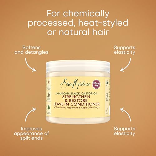 SHEA MOISTURE Jamaican Black Castor Oil Strengthen & Restore Leave-In Conditioner no silicones or sulphates for chemically processed, heat-styled or natural hair 431 ml (Pack of 2)