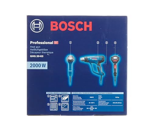 Bosch Professional GHG 20-63 heat gun (2000 W, 50–630° temperature range, display, in carton)