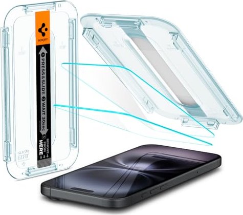 Spigen glass.tR EZ Fit sensor Protection Screen Protector for Apple iPhone 15, 2-pack (AGL06903)