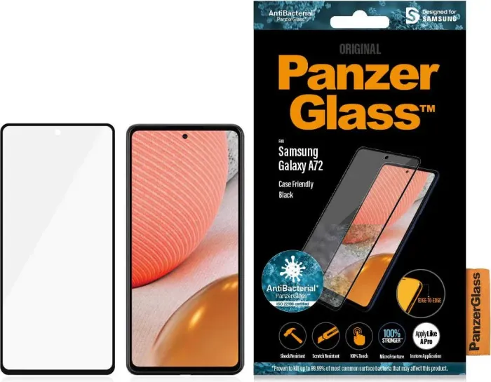 PanzerGlass Edge-to-Edge case Friendly AntiBacterial for Samsung Galaxy A72 black (7255)