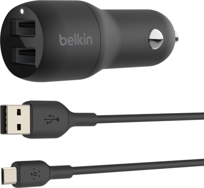 Belkin BoostCharge Dual USB-A car Charger 24W + USB-A to micro USB black (CCE002bt1MBK)