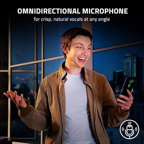 Razer Seiren BT: Bluetooth Microphone for Mobile Streaming (Android, iPhone/iOS) - Clip-On Design - Wireless Lavalier Lapel Omnidirectional Mic - 2 Wind Socks - 3.5MM Port - Great for Vlogging, Black