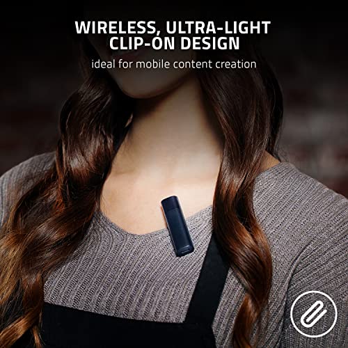 Razer Seiren BT: Bluetooth Microphone for Mobile Streaming (Android, iPhone/iOS) - Clip-On Design - Wireless Lavalier Lapel Omnidirectional Mic - 2 Wind Socks - 3.5MM Port - Great for Vlogging, Black