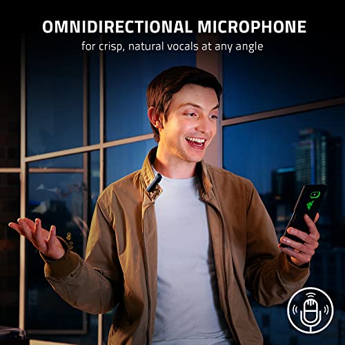 Razer Seiren BT: Bluetooth Microphone for Mobile Streaming (Android, iPhone/iOS) - Clip-On Design - Wireless Lavalier Lapel Omnidirectional Mic - 2 Wind Socks - 3.5MM Port - Great for Vlogging, Black