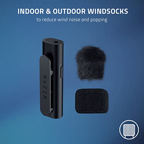 Razer Seiren BT: Bluetooth Microphone for Mobile Streaming (Android, iPhone/iOS) - Clip-On Design - Wireless Lavalier Lapel Omnidirectional Mic - 2 Wind Socks - 3.5MM Port - Great for Vlogging, Black