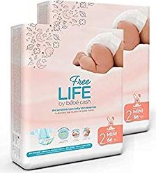 BebeCash Freelife mini disposable nappy, 3-6kg, 112 pieces (2x 56 pieces)