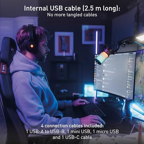 CHERRY MA 6.0 UNI USB, Universal Microphone Arm with USB Hub, 3/8” Thread (3/8 to 5/8” Threaded Adapter + 4 Connection Cables incl.), Stable, Black