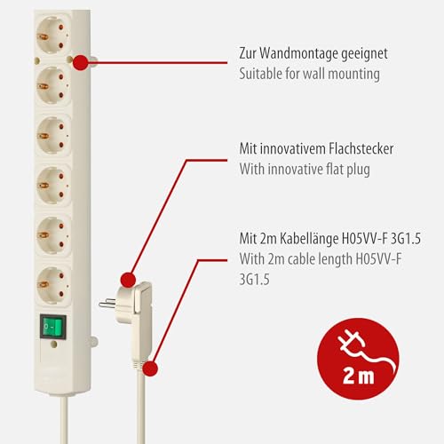Brennenstuhl Comfort-Line Plus mit Schalter, 6-fach, 2m, weiß (1153320100)