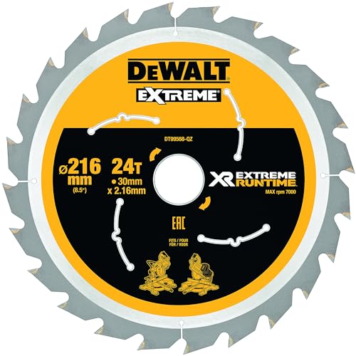 DEWALT DT99568 216 mm x 30 mm x 24T XR Extreme Runtime Mitre Saw Blade - Yellow/Black/Silver